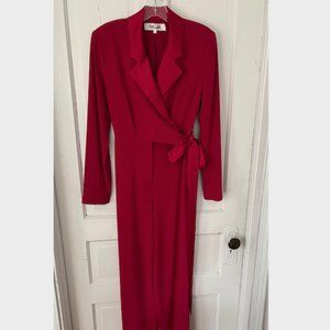 Vintage Diane Von Furstenberg Raspberry Silk Trim Collared Jumpsuit